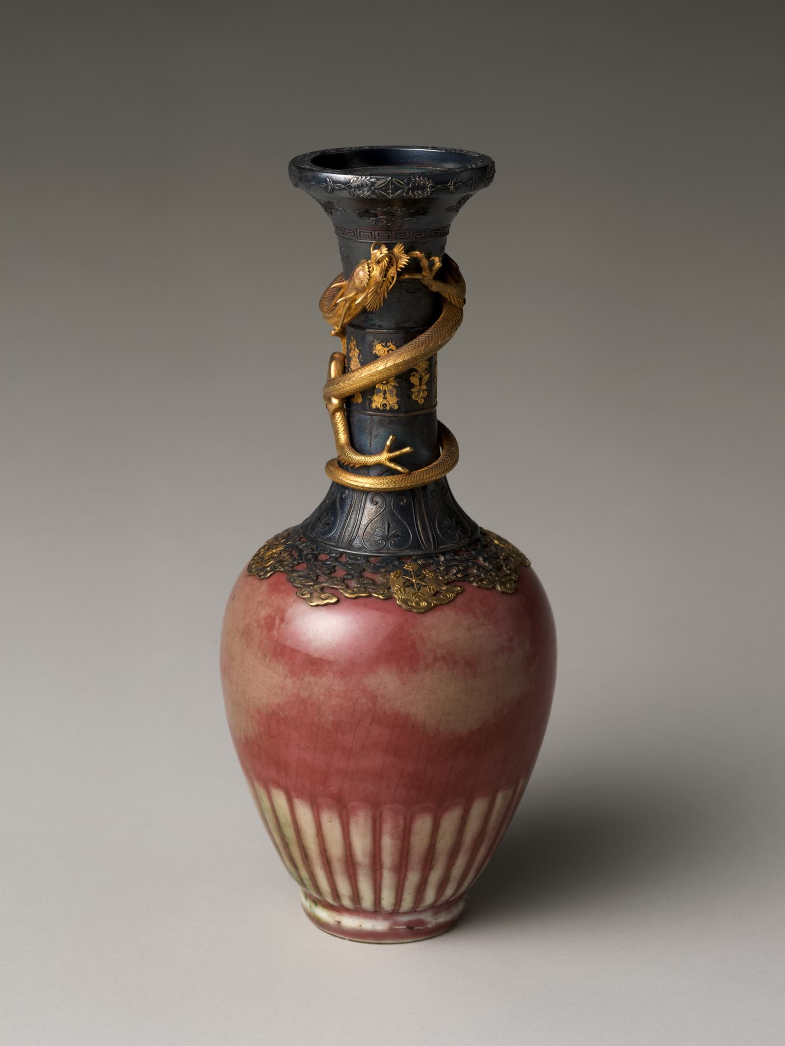 A porcelain vase with a coiling dragon, Jingdezhen ware, from the Metropolitan Museum of Art.