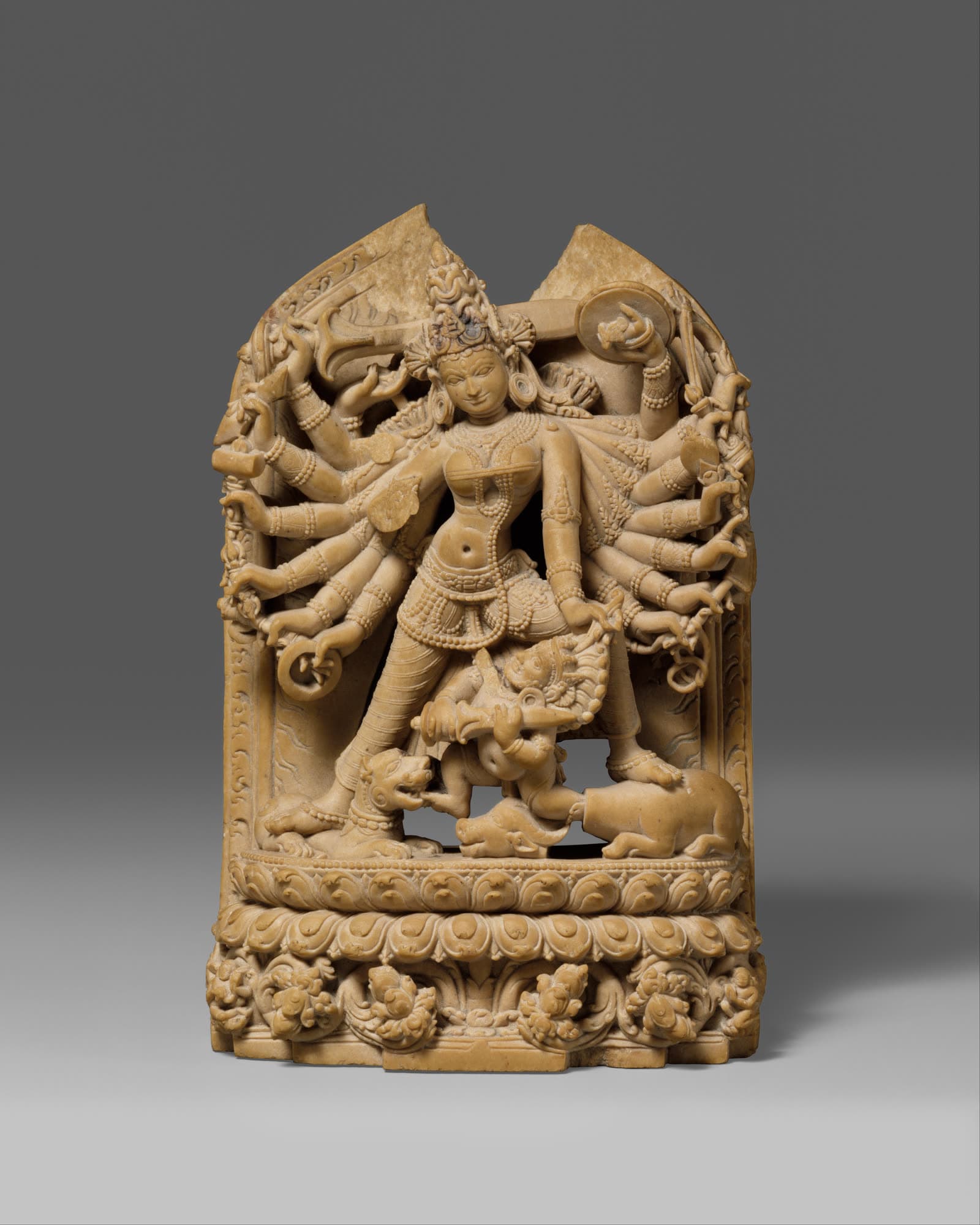 An argillite sculpture of Durga and the buffalo demon, from the Metropolitan Museum of Art.