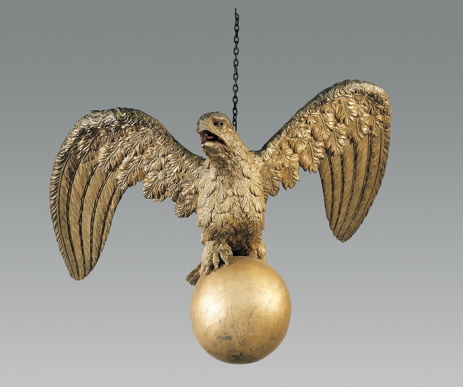 A carved and gilded wooden eagle from the American Wing of the Metropolitan Museum of Art.