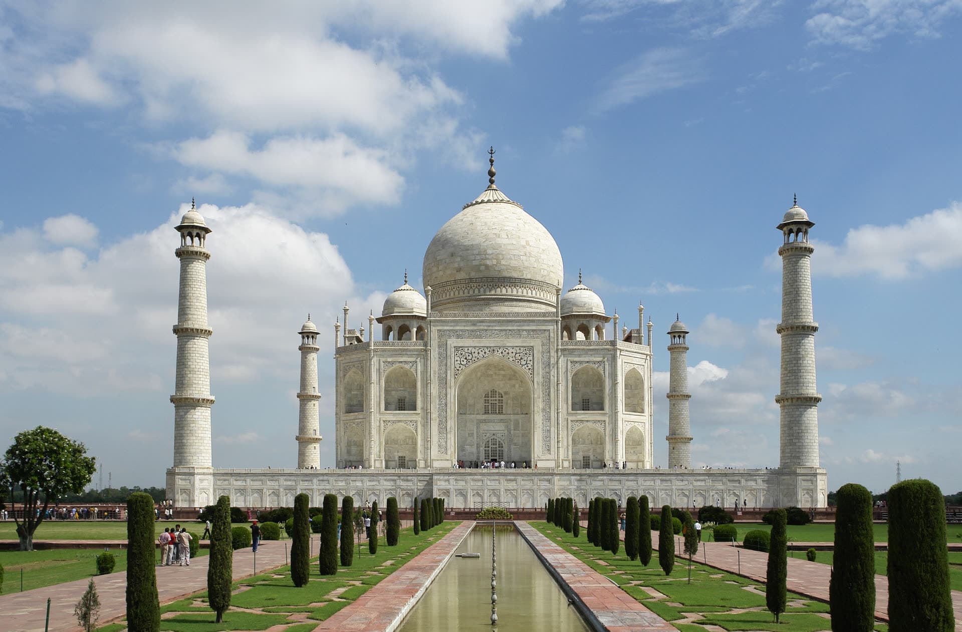 The Taj Mahal in Agra, reflected in the long pool.